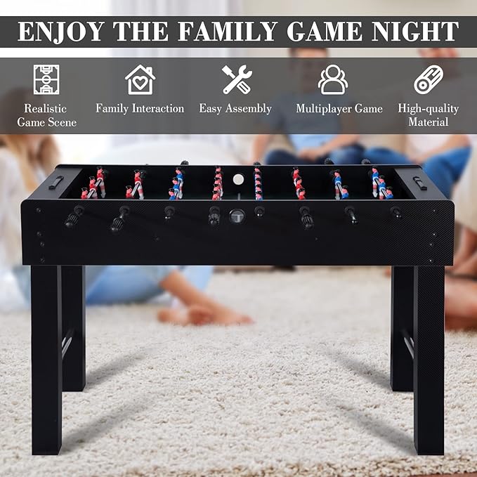 48in Foosball Table, Competition Sized Soccer Table w/ 2 Balls, 2 Cup Holders 2x4ft for Kids, Adults, Suit for 4 Players, Football Table for Home, Game Room, Arcade