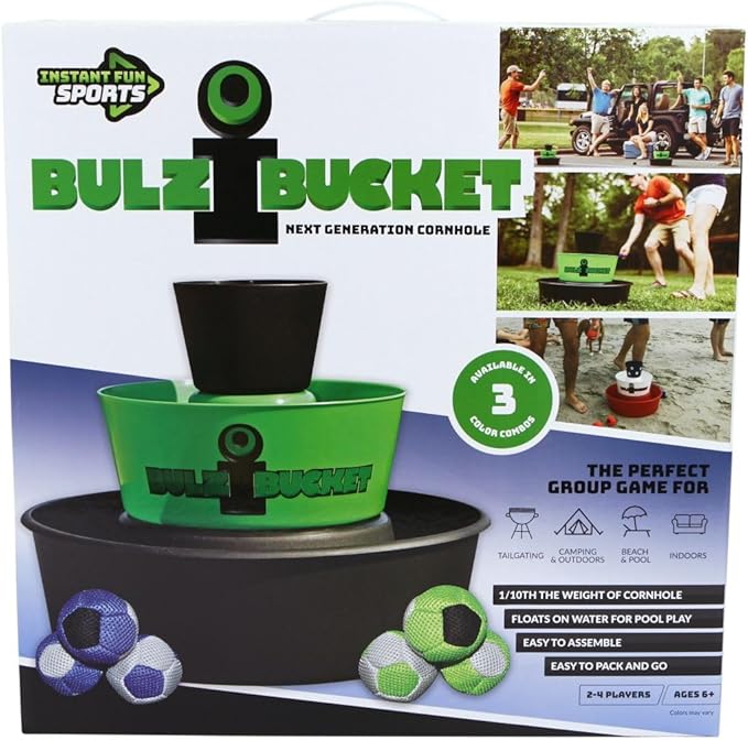 Yardgames BulziBucket - Pool Toys & Games, Beach & Yard Fun, Lightweight Cornhole Alternative, Floats on Water, Perfect for Camping, Tailgate, Family Outdoor Game Night (Green/Black)