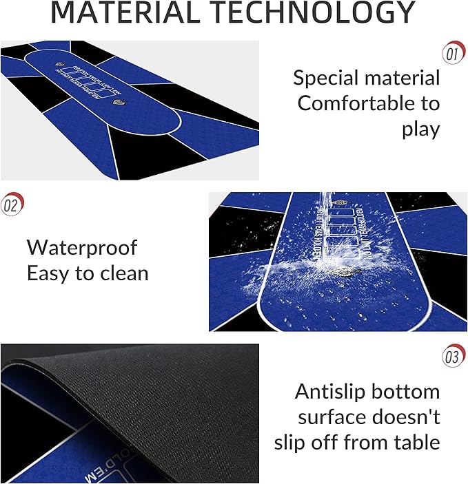 nuveti 79 x 39 Foldable Texas Poker Card Tabletop Layout Portable Anti-Slip Rubber Board Game Mat Smooth Premium Surface, Noise Reduction Poker Mat for Table