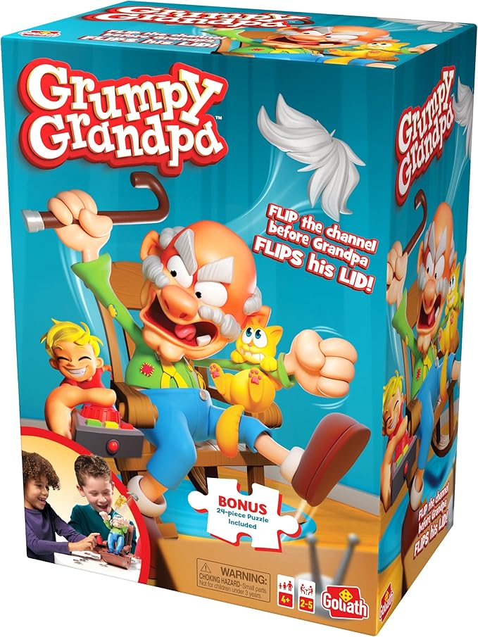 Goliath Grumpy Grandpa Game - Flip The Channel Before Grandpa Flips His Lid - Ages 4 and Up, 2-5 Players - Includes a 24-Piece Puzzle