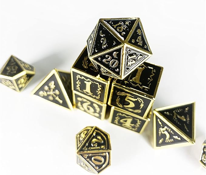 Metal Dice Set Collection for DND and All TRPG Games (Nightwatch, Gold 10 Set)