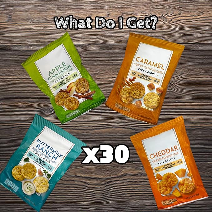 Rice Crisps Variety Pack – Multi-Grain Snack Bags Assortment – 30 Count Healthy, Low Calorie Snack Box for Adults and Kids Assembled by Bussin Boxes