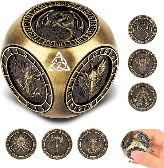 2025 New DND Spinner Dice for Dungeons and Dragons Gifts, 7-in-1 Metal Dice Set with 3D Relief, Polyhedral Roleplaying Game Dice, Fantasy D&D Tabletop RPG Accessories for DM & Player (Ancient-Gold)