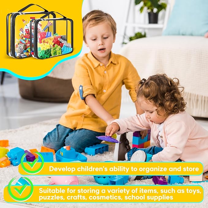 AOBOPLE 6 Packs Toy Storage Bags with Zipper,2 Size Clear Toy Organizer Bags,Waterproof Lego Organizers and Storage,Toy Bags for Board Games,Building Blocks,Puzzles,Kids Books
