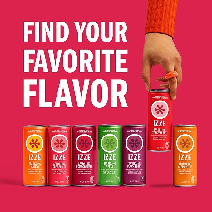 IZZE Sparkling Juice Beverage Blend, Pomegranate, No Sugar Added, 8.4 FL OZ, 24 Cans