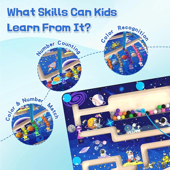 Magnetic Color and Number Maze - Montessori Toys for 3+ Year Old - Wooden Color Matching Learning Counting Puzzle Board -Toddler Activities Fine Motor Skills Toys for Boys Girls 3 4 5 Years Old