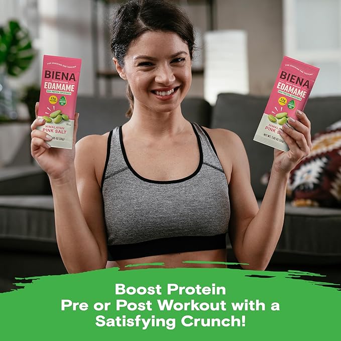 Biena Crispy Roasted Edamame Beans Snack – High Protein Low Carb Snack for Adults & Kids, 13g Protein per Serving - Made w/Avocado Oil – Vegan, Gluten-Free – 10-Pack, 1.05oz Bags, Himalayan Pink Salt