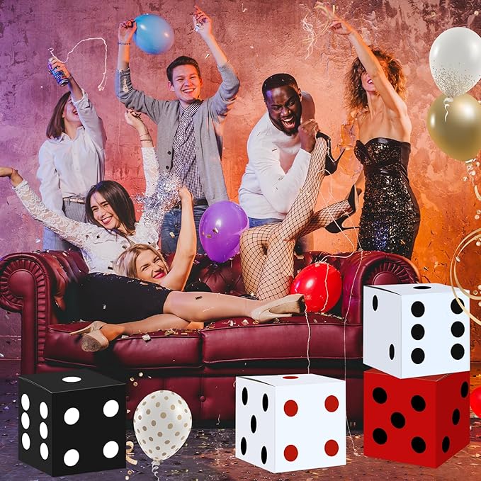 16PCS Large Casino Dice Boxes 11 Inch Casino Theme Party Decoration Jumbo Giant Dice Favor Boxes Bulk for Board Game Night Table Centerpiece Las Vegas Graduation Prom Birthday Party Supply, Multicolor