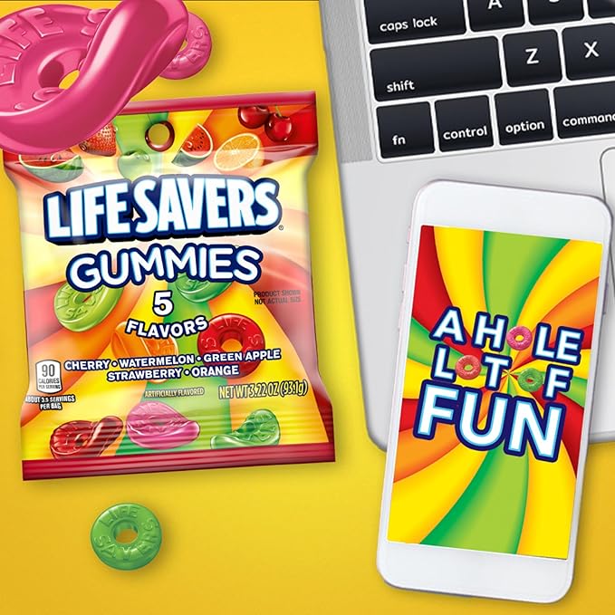 LIFE SAVERS 5 Flavors Gummy Candy, 3.22 oz Bag (Pack of 12)