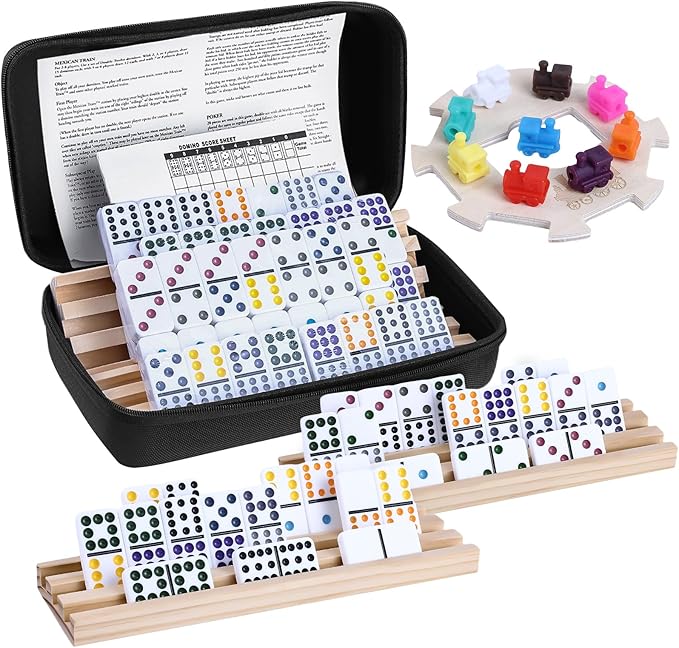 BATURU Double 12 Mexican Train Dominoes Set, Durable Dominos Set for Adults, 91 Dot Tiles with Carry Case, Fun Board Games for Adults & Family Game Night, Travel Games, Easter Basket Stuffers(4 Racks