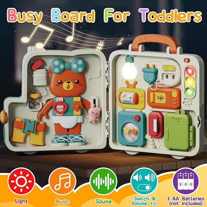 Busy Board for 3 Year Old, Early Educational Learning Toys for Toddlers 2-3, Toddler Busy Board Travel for 24 Month Age, Fine Motor Skills Toys for 2 Year Old, 2st Birthday Gifts Boy