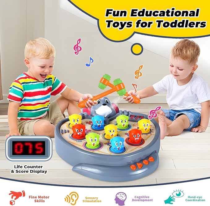 Yerloa Game for Toddlers 2 3 4 5 Year Old Boy Toys Christmas Unique Gift Kids Toys Ages 2-4 4-6 2-3 3-5 4-8 Interactive Learning Educational with Spray 2 Hammers, 5 Modes, 9 Music & Light