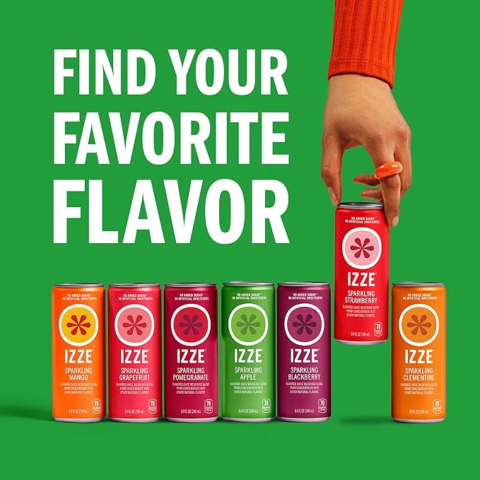 IZZE Sparkling Juice Beverage Blend, Apple, No Sugar Added, 8.4 FL OZ, 24 Cans