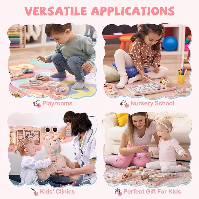 ROBUD Wooden Busy Board for Children - Montessori Learning Toy, Wall Mounted Activity Centre with Gears, Maze, Children's Wooden Toy Gifts for Toddlers, Girls, Boys