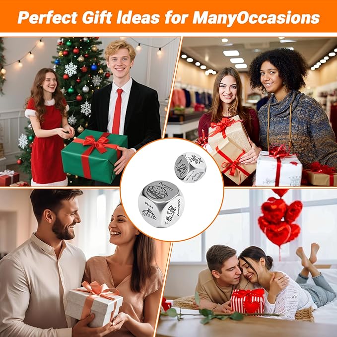 Food Decision Dice-Stainless Steel 2PCS - Funny Gifts for Him Her, Boyfriend Girlfriend, Husband Wife/Anniversary, Valentines, Christmas, Birthday Stocking Stuffers