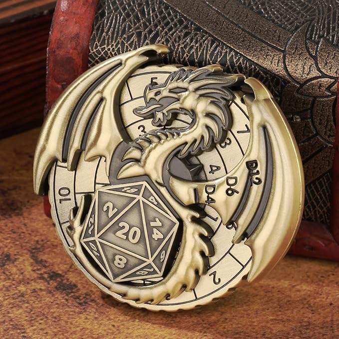 DND Dice Set, 7-in-1 Fingertip Gyro Metallic DND Dice, DND Starter Set, Dragon Dice for DND Dice Set, D&D Gifts with Gift Box, Role Playing Game Board Game Accessories, Bronze