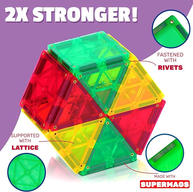 Playmags Magnetic Tile Building Set: Exclusive Educational Clickins 36-Pc. Kit: 18 Super Strong Clear Color Magnet Tiles Windows & 18 Letters & Numbers Stimulate Creativity & Brain Development