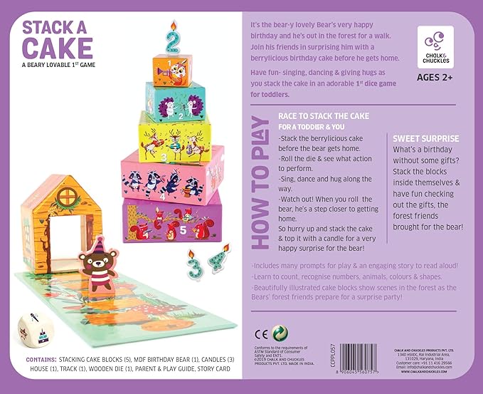 Chalk and Chuckles Stack a Cake First Game for 3-6 Years. Stacking Board Game for Preschool Kids, Social Emotional Skills Development (Ages 2+), Educational Gifts for Toddlers