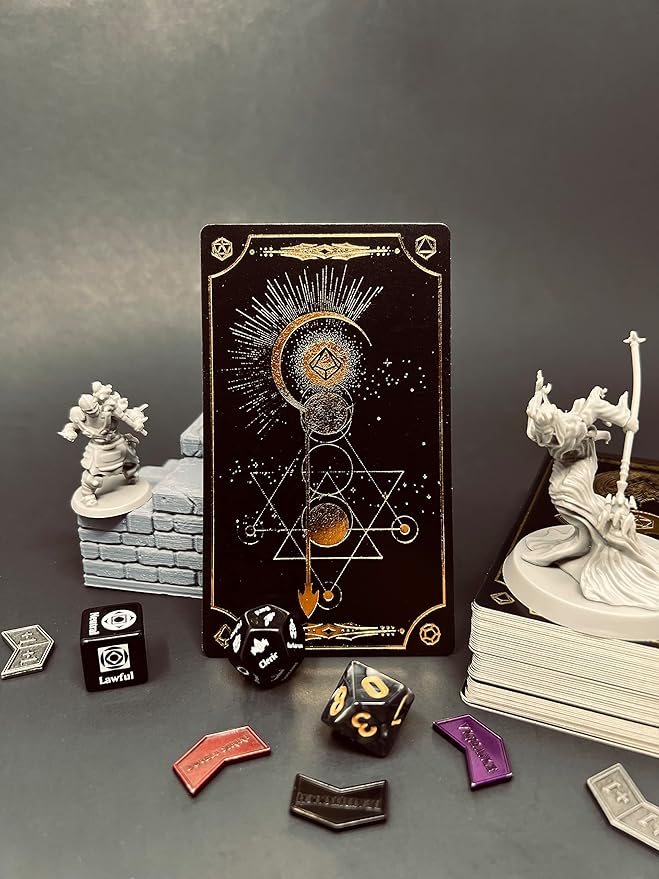 Citadel Black Tabletop RPG Accessory Card Set of 50 D&D, Gold Foil Spell Slot Tracker, Item and Spell Cards, Blank Notes for Dungeons and Dragons 5th Edition & Other Tabletop Games