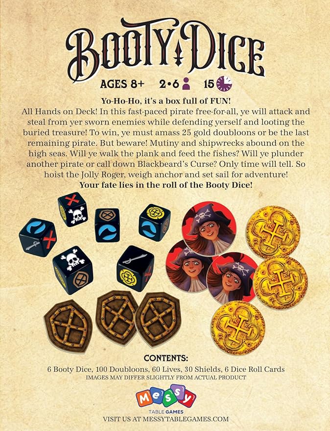 Booty Dice | Quick Pirate Dice Game | Great for Family Game Night | Perfect for Kids and Adults | Ages 8 and up