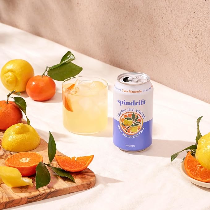 Spindrift Sparkling Water, Yuzu Mandarin Flavored, Made with Real Squeezed Fruit, 12 Fl OZ Cans, Pack of 24 (Only 6 Calories per Can)