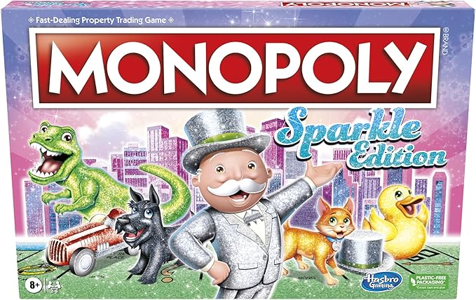 Hasbro Gaming Monopoly Sparkle Edition Board Game, Family Games, with Glittery Tokens, Pearlescent Dice, Sparkly Look, (Amazon Exclusive)