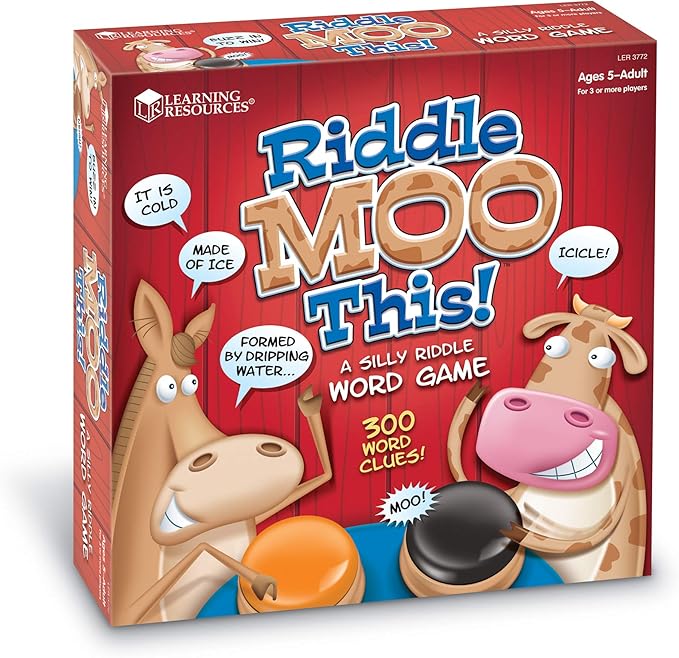 Learning Resources Riddle Moo This - A Silly Riddle Word Game, 150 Cards, 4 Buzzers, Ages 5+, Multi Color (LER3772)