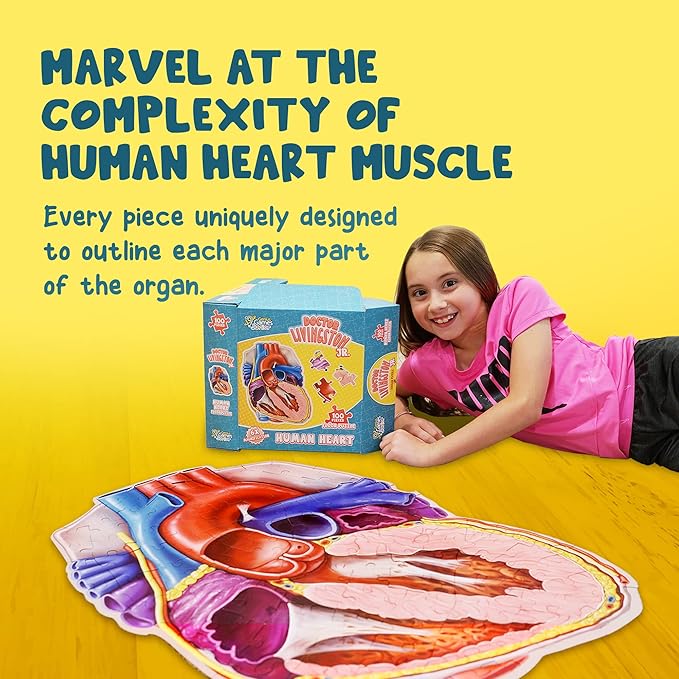 Genius Games Doctor Livingston Jr Anatomy Puzzle - Human Heart Model - 100 Piece Jigsaw for Kids & Teens