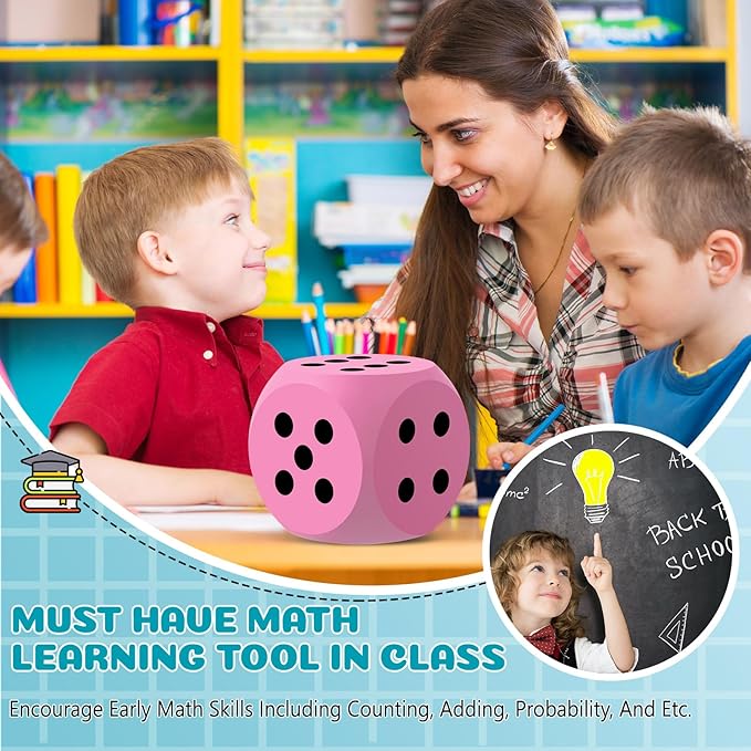 Shappy 6 Inches Foam Dice Fun Filled Large Educational Toy Kawaii Giant Dice Decorative Eva Foam Jumbo Cube Big Square Building Blocks for Game Nights Learning Sessions(Pink,1 Pc)