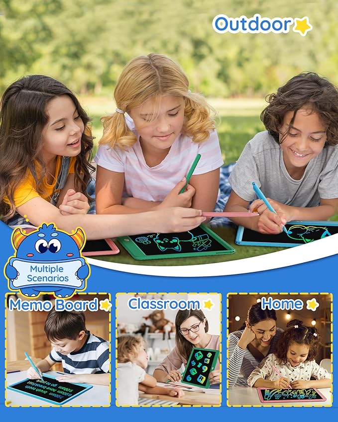 TEKFUN LCD Writing Tablet for Kids Boys Toys, 12 Inch Erasable Doodle Board Colorful Doodle Pad, Mess Free Coloring Board Games Toys Gifts for Toddlers Boys Adults (Blue)