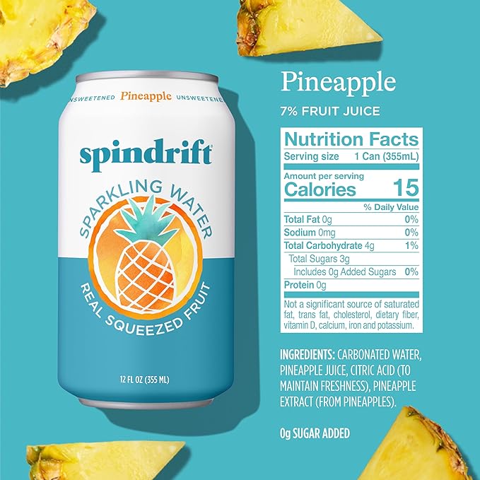 Spindrift Pineapple Sparkling Water Can 12 Ounce (Pack of 24)