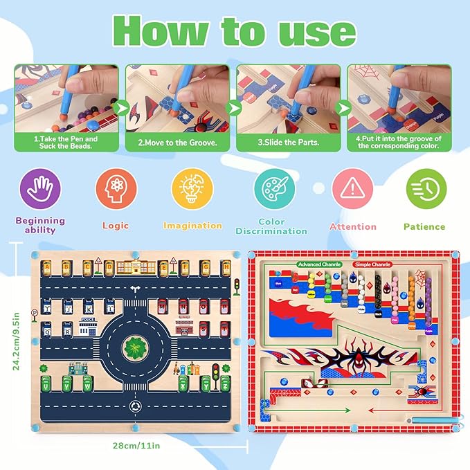 Toys for Boys 2 in 1 Montessori Toys Magnetic Color and Number Maze for Toddler Boys Gifts Magnetic Alphabet Maze ABC Alphabet Learning Preschool Learning Activities Toddler Busy Board Game