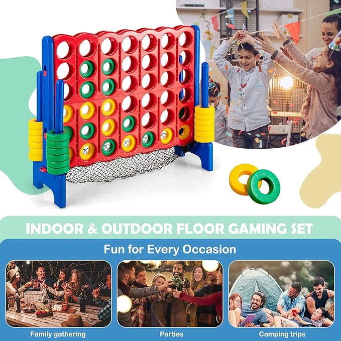 Costzon Giant 4-in-A-Row, Jumbo 4-to-Score Giant Game Set for Kids & Adults, Indoor Outdoor Yard Connect Game, 3.5FT Tall with 42 Jumbo Rings & Quick-Release Slider, Perfect for Family & Party Games