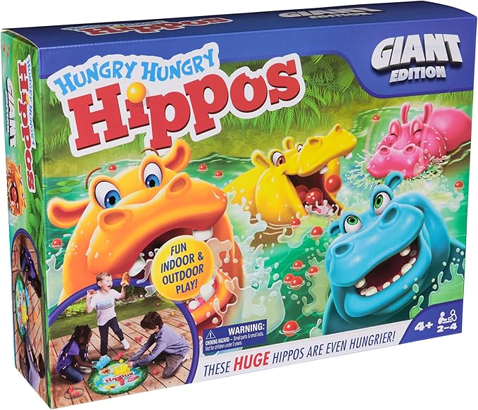 Spin Master Games, Hungry Hungry Hippos Giant Edition, Family Game for Indoor & Outdoor Fun with Oversized Board, Preschool Activity, Family & Kids, 2-4 Players, Ages 4 & Up
