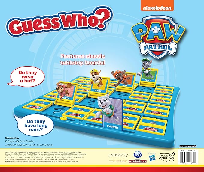 Guess Who? PAW Patrol Board Game, Featuring Chase, Rocky, Skye, and More, Officially Licensed Nickelodeon PAW Patrol Game, Family-Friendly Children's Mystery Game of Deduction, Ages 6 & Up