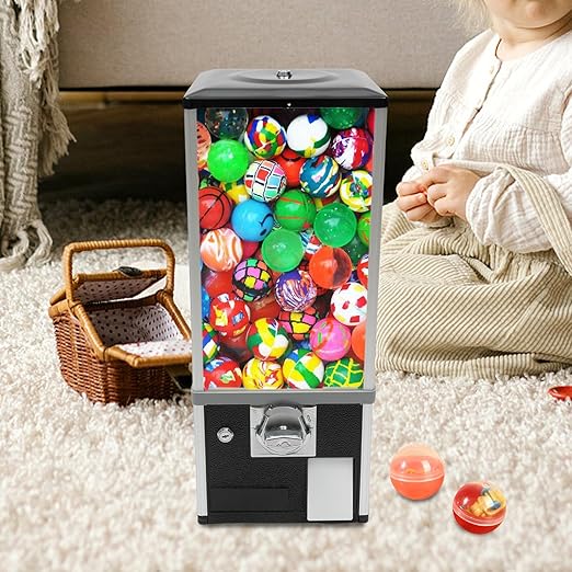 Vending Machine, Candy Vending Machine Gumball Vending Device Capsule for 1.06-1.77in Gadgets, Commercial Vending Machine for Selling Small Capsule Toys, Candy 10.24x10.24x25.2 in (Black)