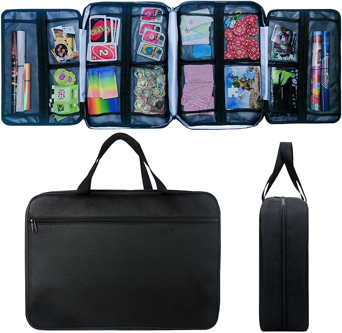 17-Pocket Board Game Organizer Carry Case - Storage & Travel Case for Games, Cards, Tokens, Dice Accessories.