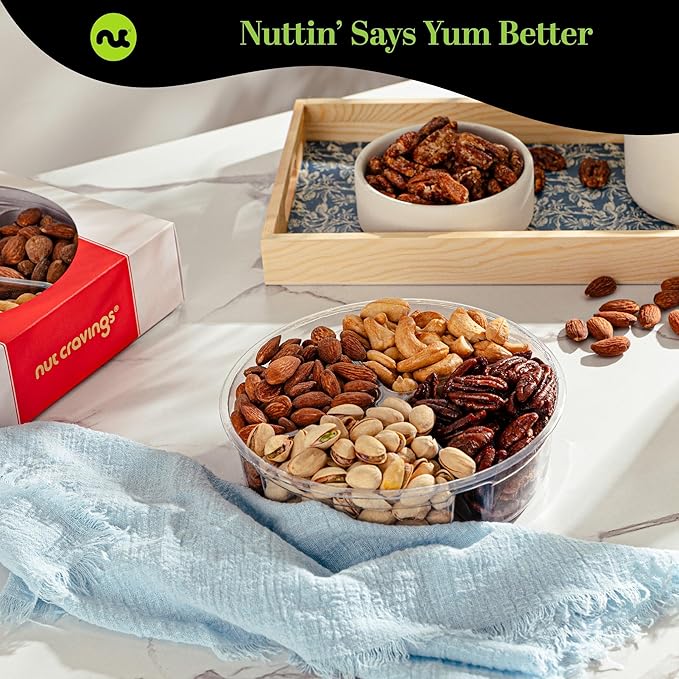 NUT CRAVINGS - Mixed Nuts Gift Basket in Red Gold Box (4 Assortments) Food Arrangement, Healthy Snack Care Package, Kosher
