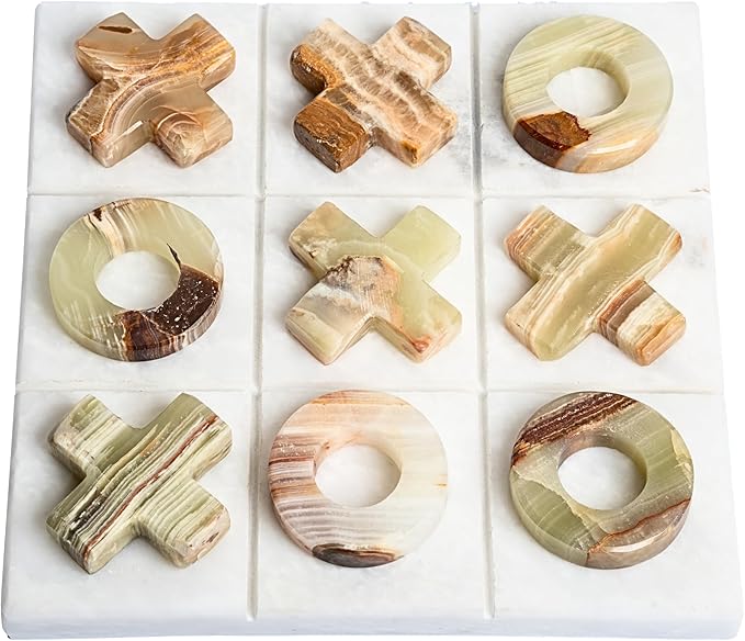 UMAID Luxury Marble Tic Tac Toe Game – A Sophisticated Touch for Dad This Fathers Day – Handcrafted 10” Onyx Board with Velvet Box – Elegant Solid Marble Decor for Coffee Table or Office