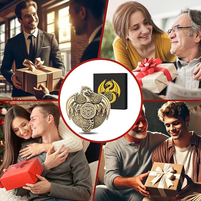 Spinner DND Dice Set, 7-in-1 Dragon Metallic D&D Dice, Dragon Roulette Dice Spinner for DND Dice Set, D&D Gifts with Gift Box, Role Playing Game Board Game Accessories, Bronze