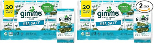 gimMe Organic Roasted Seaweed Sheets, Sea Salt, Keto, Vegan, Gluten Free, Great Source of Iodine and Omega 3’s, Healthy On-The-Go Snack for Kids & Adults, #1 Sea Salt, 0.17 Ounce (Pack of 40)