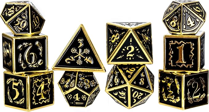Metal Dice Set Collection for DND and All TRPG Games (Nightwatch, Gold 10 Set)
