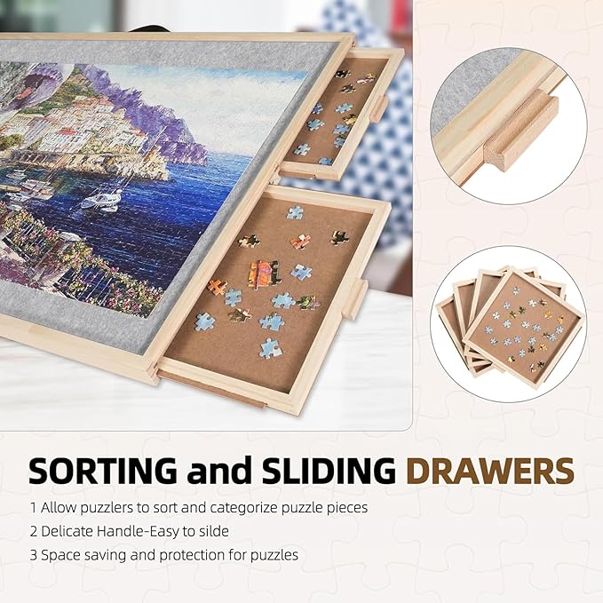ALL4JIG 2000 Pieces Rotating Puzzle Board with 4 Drawers & Lazy Susan, 40.1" × 28.5" Wooden Jigsaw Puzzle Table with Cover, Portable Puzzle Board