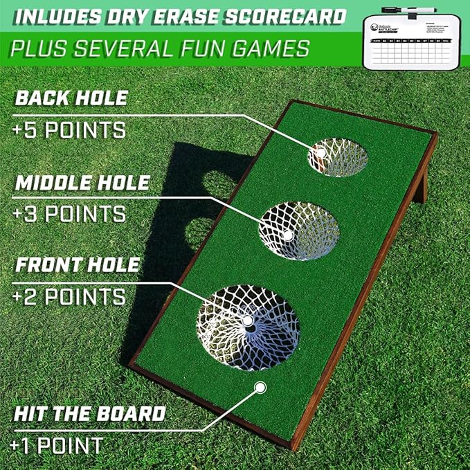 GoSports BattleChip PRO Golf Cornhole Game - Includes 4 ft x 2 ft Chipping Target, 16 Foam Balls, Hitting Mat, and Scorecard