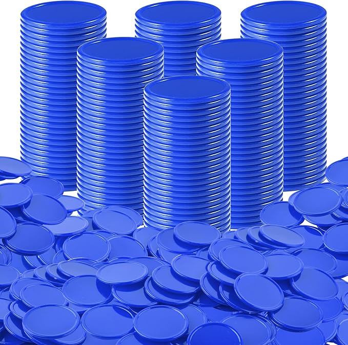 Coopay 1000 Pieces 1 Inch Bingo Chips Bulk, Bingo Markers for Math Practice, Plastic Learning Counters Disks Counting Discs and Poker Chips Game Tokens Kids Reward (Blue)