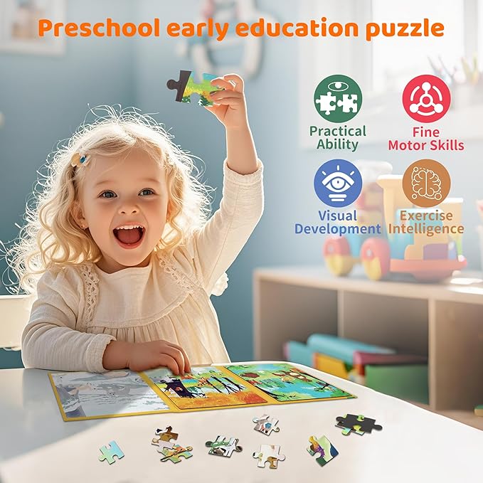 Puzzles for Kids Ages 3-5 Girls 60 Pieces Travel Puzzles for Kids Age 4-6 Animal Airplane Car Road Trip Activities Games Toys 3 4 5 6 7 8 Years Old Girls and Boys Gift