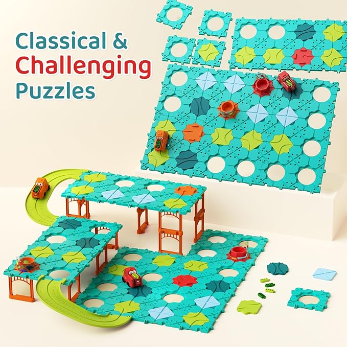 Updated Logical Road Builder Games, STEM Family Board Game, Large Educational Smart Brain Teasers Puzzles Toys, Preschool Learning Montessori Birthday Gift for Boys Girls Age 4-8 (Family Edition)