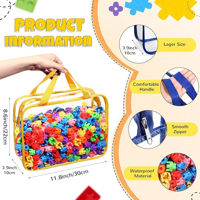 Sanwuta 4 Packs Large Toy Storage Bags Reusable Clear PVC Organizing Case Bags with Two Handles Waterproof Toy Container for Board Games, Building Blocks, Puzzles, Small Toys and Kids Books(Bright)