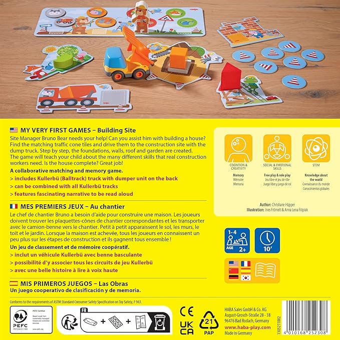 HABA My Very First Games Building Site, A Cooperative Learning Kids Game, Toddler Learning Activities & Games for 2+ Year Olds with Included Toy Truck