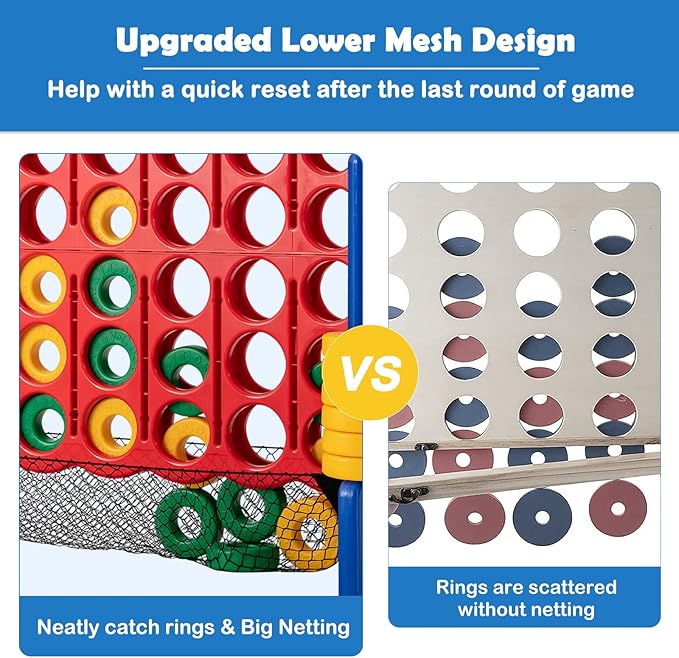 Costzon Giant 4-in-A-Row, Jumbo 4-to-Score Giant Game Set for Kids & Adults, Indoor Outdoor Yard Connect Game, 3.5FT Tall with 42 Jumbo Rings & Quick-Release Slider, Perfect for Family & Party Games